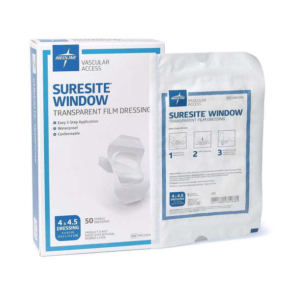 SureSite Window Transparent Film Dressings, 4" x 4.5", 50/BX  (MSC2304) Box of 50