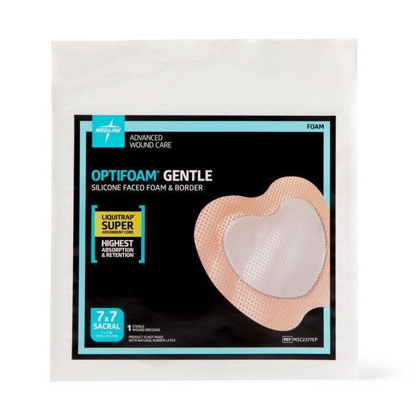 Optifoam Gentle Silicone-Faced Foam Dressing with Liquitrap Super Absorbent Core, 7" x 7", Sacrum, in Educational Packaging, 1/EA  (MSC2377EPH) Each