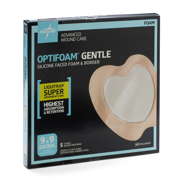 Optifoam Gentle Silicone-Faced Foam Dressing with Liquitrap Super Absorbent Core, 9" x 9", Sacrum, in Educational Packaging, 1/EA  (MSC2399EPH) Each