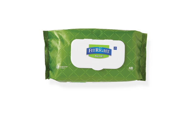FitRight Aloe Fragrance-Free Quilted Wet Wipes, 8" x 12", 48/Package, 1/PK (MSC263625H) 1 Pack