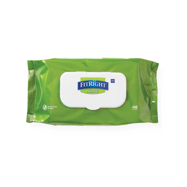 FitRight Aloe Scented Wet Wipes, 8" x 10", Flip Top Lid, 48/Pack, 576/CS (MSC263654) Case of 576