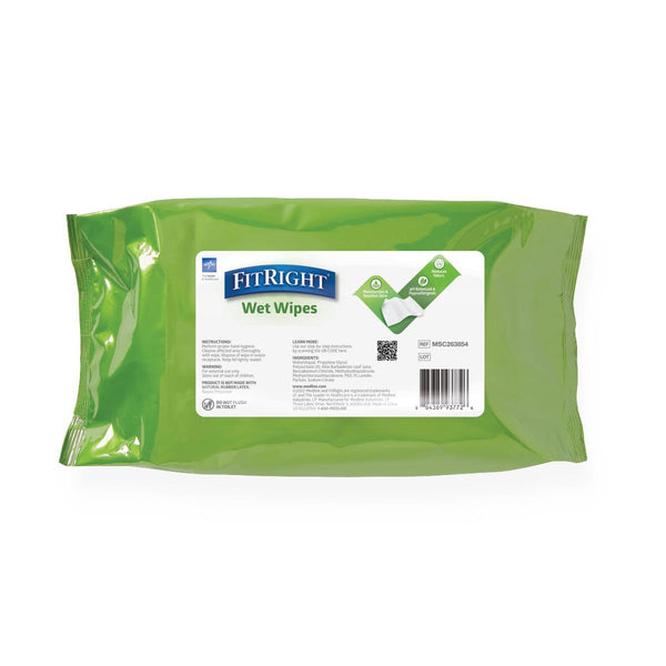 FitRight Aloe Scented Wet Wipes, 8" x 10", Flip Top Lid, 100/Pack, 6/CS (MSC263854) Case of 6