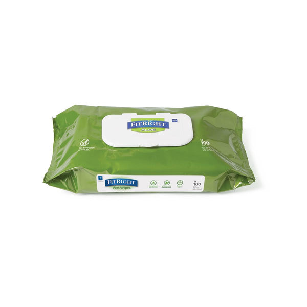 FitRight Aloe Scented Wet Wipes, 8" x 10", Flip Top Lid, 100/Pack, 1 PK (MSC263854H) 1 Pack
