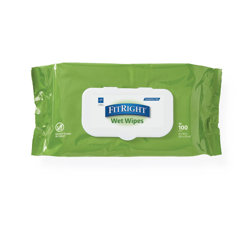 FitRight Aloe Fragrance-Free Wet Wipes, 8" x 10", Flip Top Lid, 100 Wipes/Pack, 6/CS (MSC263954) Case of 6
