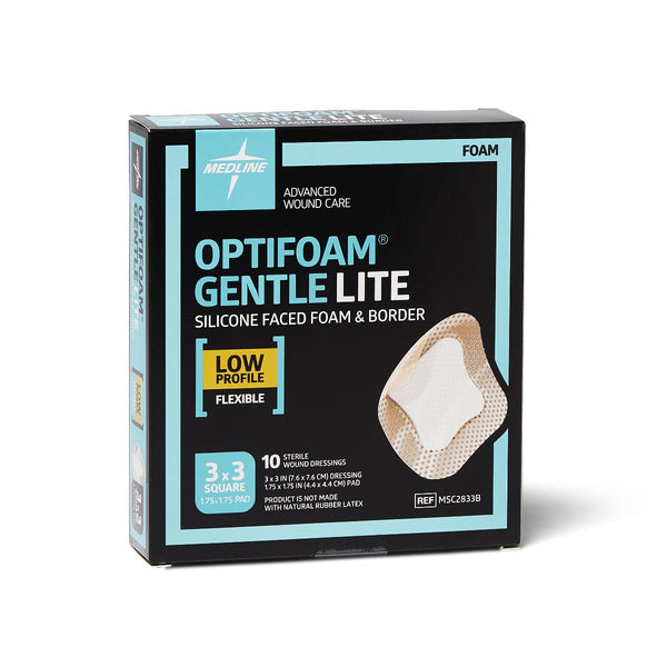 Optifoam Gentle Lite Foam Dressing, 3" x 3" with Border, 100/CS  (MSC2833B) Case of 100