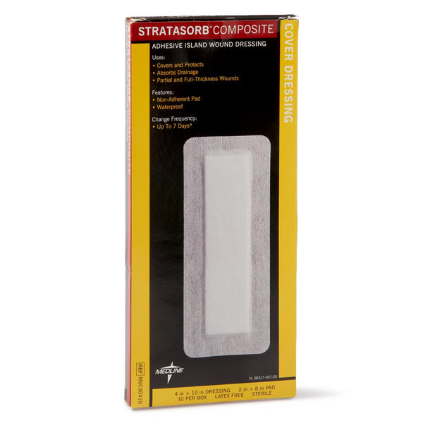 Stratasorb Composite Adhesive Island Wound Dressings, 4" x 10", 100/CS  (MSC30410) Case of 100