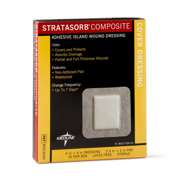 Stratasorb Composite Adhesive Island Wound Dressings, 4" x 4", 100/CS  (MSC3044) Case of 100