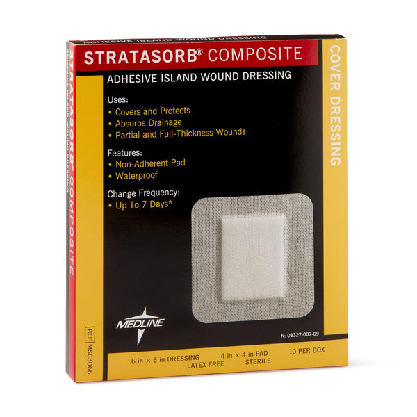 Stratasorb Composite Adhesive Island Wound Dressings, 6" x 6", 100/CS  (MSC3066) Case of 100