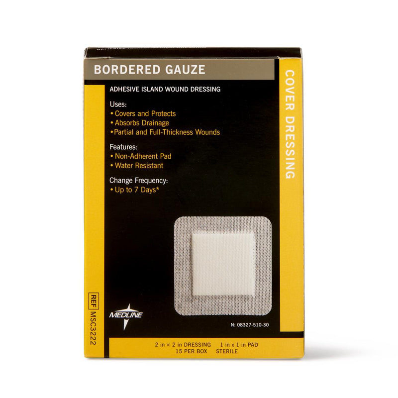 Sterile Bordered Gauze Adhesive Island Wound Dressing, 2" x 2" with 1" x 1" Pad, 150/CS  (MSC3222) Case of 150