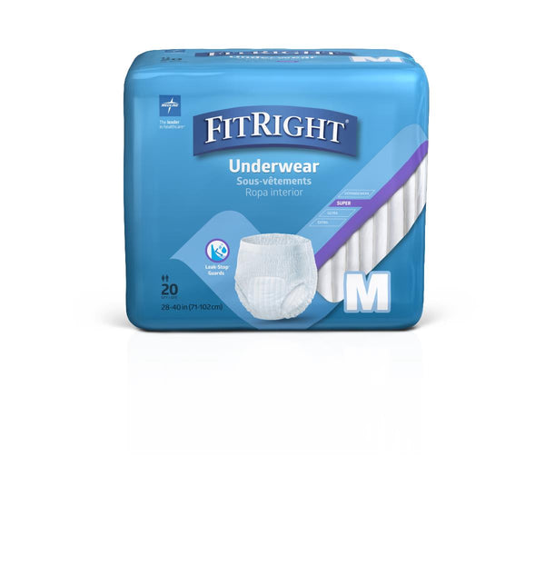 FitRight Super Protective Adult Underwear, Size M, for Waist Size 28"-40", 20/BG  (MSC33005H) Bag of 20