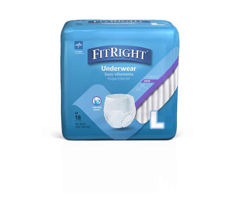 FitRight Super Protective Adult Underwear, Size L, for Waist Size 40"-56", 18/BG  (MSC33505H) Bag of 18