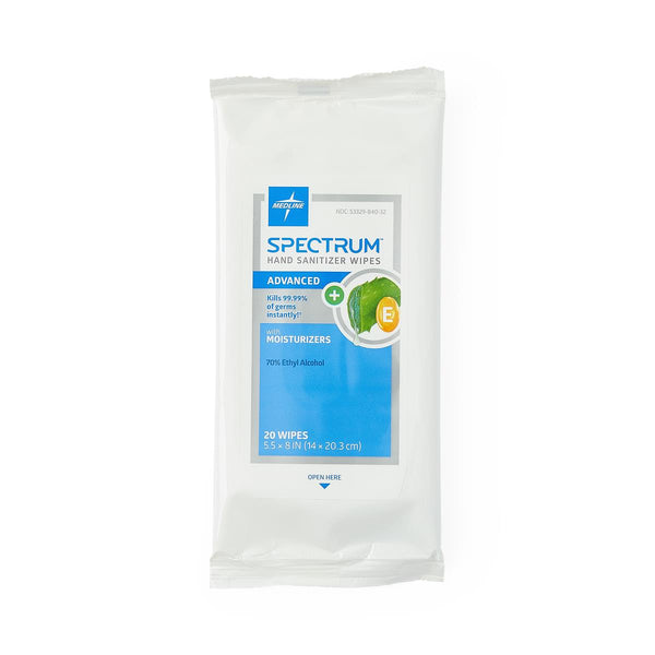 Spectrum Hand Sanitizer Wipes with 70% Ethyl Alcohol, 20 Wipes/Pack, 48/CS (MSC350320) Case of 48