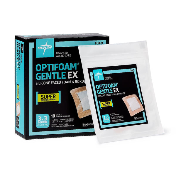 Optifoam Gentle EX Bordered Foam Dressing in Educational Packaging, 3" x 3", 10/BX  (MSCEX33EPZ) Box of 10