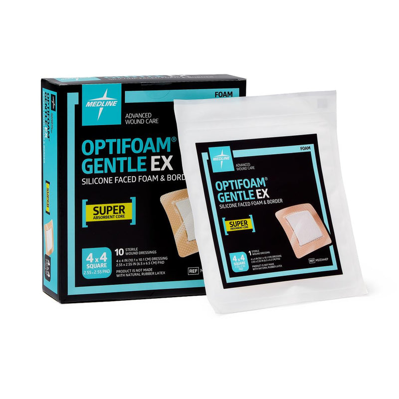 Optifoam Gentle EX Bordered Foam Dressing in Educational Packaging, 4" x 4", 100/CS  (MSCEX44EP) Case of 100