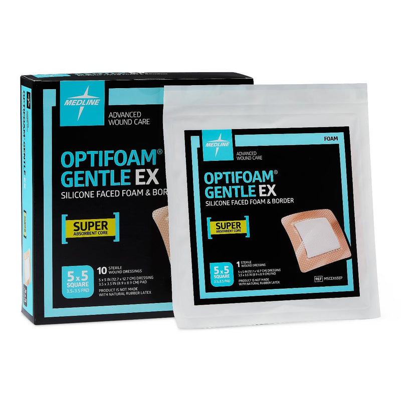 Optifoam Gentle EX Bordered Foam Dressing in Educational Packaging, 5" x 5", 100/CS  (MSCEX55EP) Case of 100