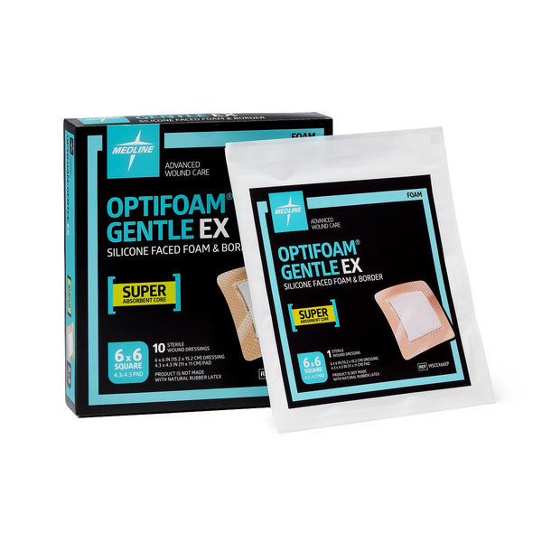 Optifoam Gentle EX Bordered Foam Dressing in Educational Packaging, 6" x 6", 100/CS  (MSCEX66EP) Case of 100