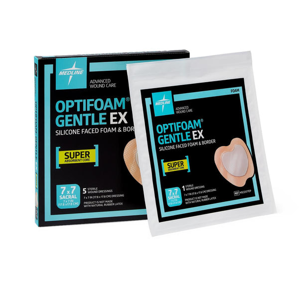 Optifoam Gentle EX Sacrum Foam Dressing in Educational Packaging, 7" x 7", 40/CS  (MSCEX77EP) Case of 40