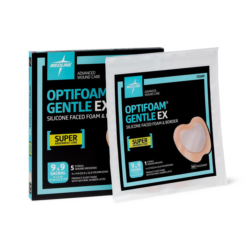 Optifoam Gentle EX Sacrum Foam Dressing in Educational Packaging, 9" x 9", 25/CS  (MSCEX99EP) Case of 25