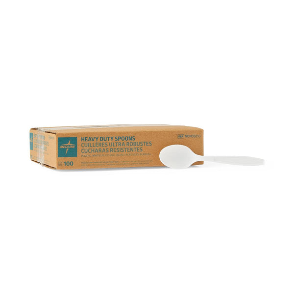 Plastic Teaspoon, Polystyrene, Heavy-Weight, White, 6", 100 Spoons/Box, 100/BX (NON00293Z) Box of 100