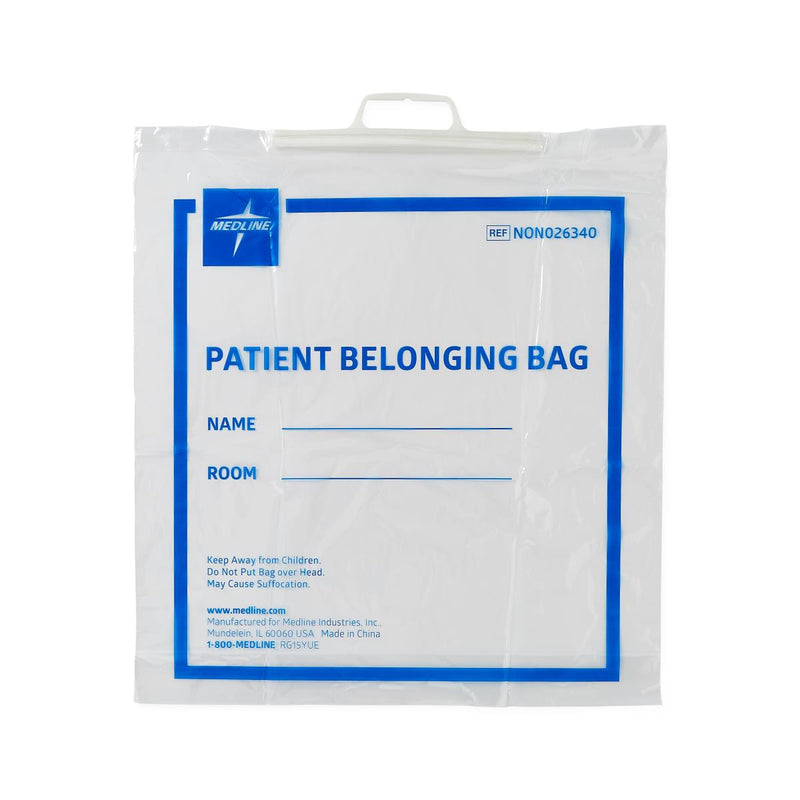 Plastic Patient Belongings Bag with Rigid Handle, Printed, Clear, 18" x 20" x 4", 250/CS  (NON026340) Case of 250