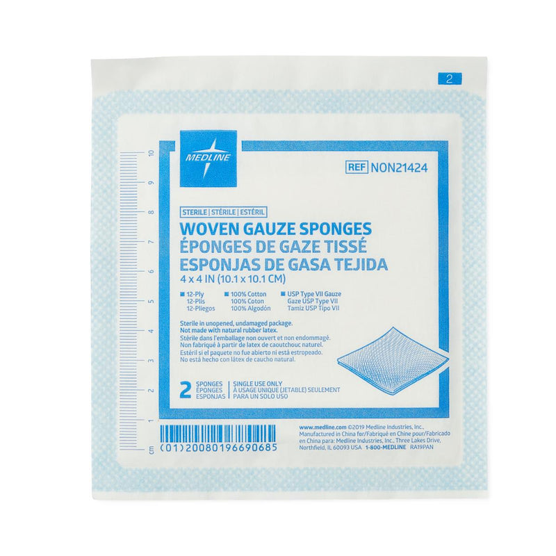 Woven Sterile Gauze Sponges, 4" x 4", 12-Ply, 2/Pack, 2/PK  (NON21424HH) Pack of 2