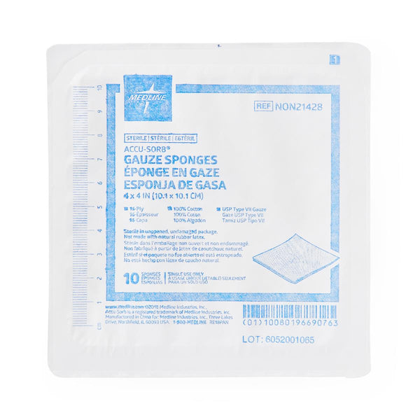 Woven Sterile Gauze Sponges, 4" x 4", 16-Ply, 10/Hard Tray, 1280/CS  (NON21428) Case of 1280