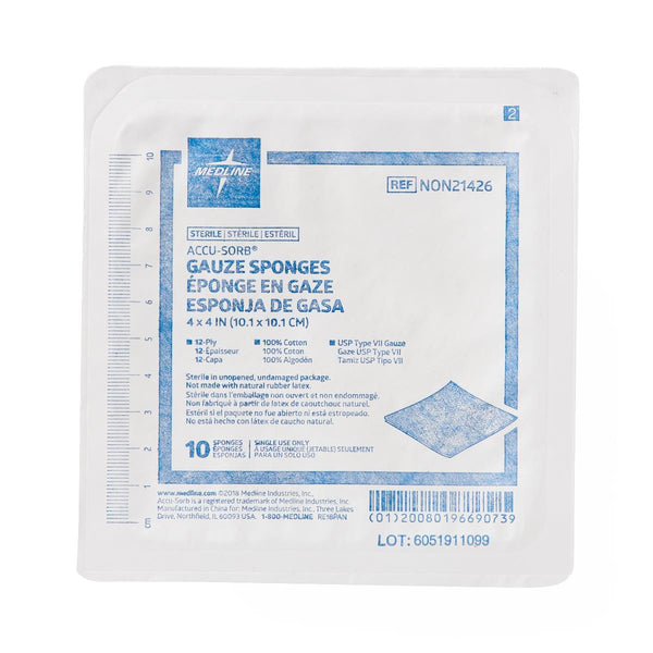 Woven Sterile Gauze Sponges, 4" x 4", 12-Ply, 10/Hard Tray, 1280/CS  (NON21426) Case of 1280