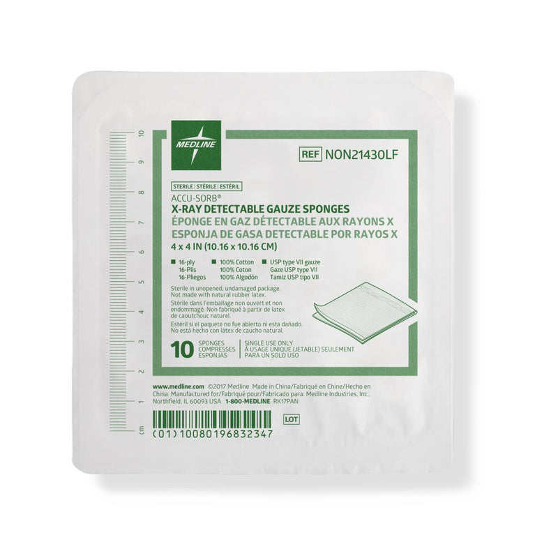 Sterile X-ray Compatible Gauze Sponges, 16-Ply, 4" x 4", 1280/CS (NON21430LF) Case of 1280