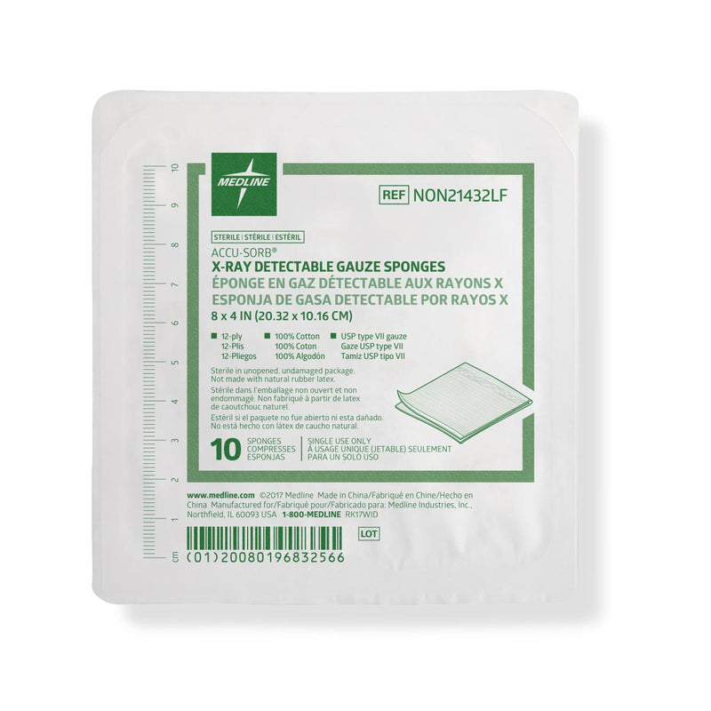 Sterile X-ray Compatible Gauze Sponges, 12-Ply, 8" x 4", 10/TR (NON21432LFH) Tray of 10