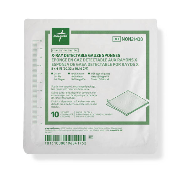 Sterile X-ray Compatible Gauze Sponges, 24-Ply, 8" x 4", 20/CS (NON21438) Case of 20