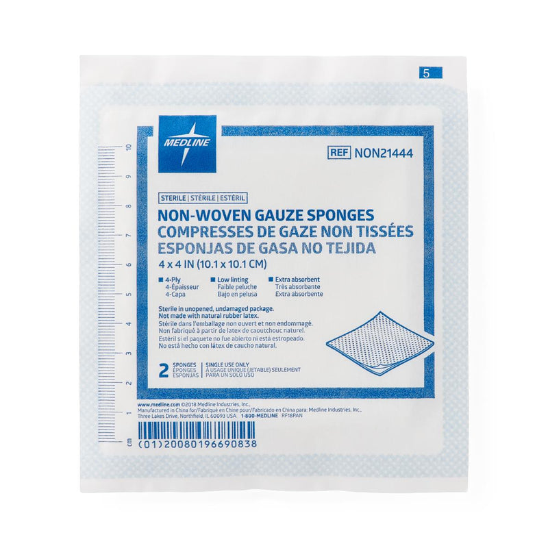 Gauze Sterile Nonwoven 4-Ply Sponges, 4" x 4", 2/PK  (NON21444HH) Pack of 2