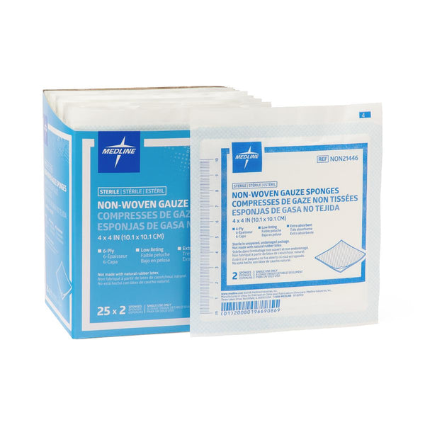 Gauze Sterile Nonwoven 6-Ply Sponges, 4" x 4", 600/CS  (NON21446) Case of 600