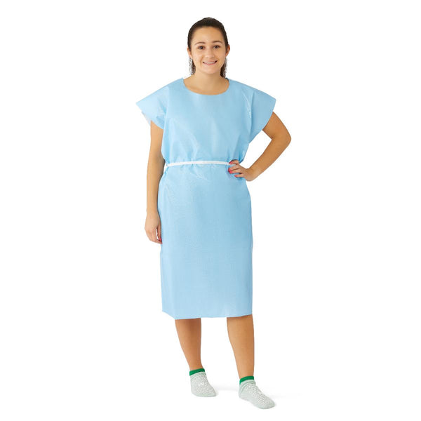 Tissue/Poly Disposable X-ray Patient Gowns with Opening and Belt, 30" x 42", Blue, 50/CS  (NON24354) Case of 50