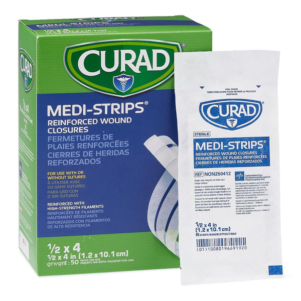 CURAD Sterile Medi-Strip Wound Closure, 1/2" x 4", 300/BX  (NON250412Z) Box of 300