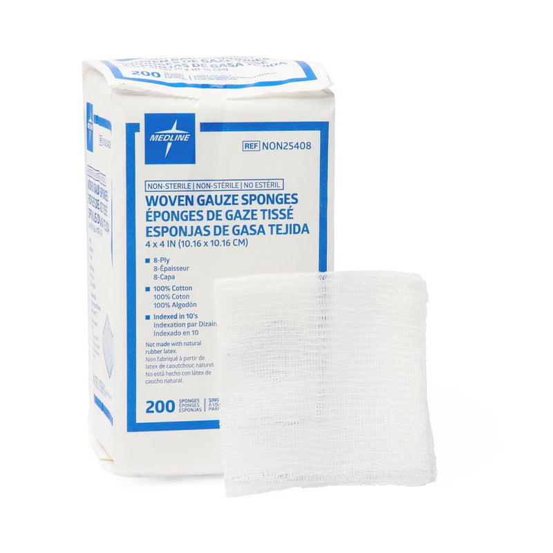 Woven Nonsterile Gauze Sponges, 8 Ply, 4" x 4", 200/PK  (NON25408H) Pack of 200