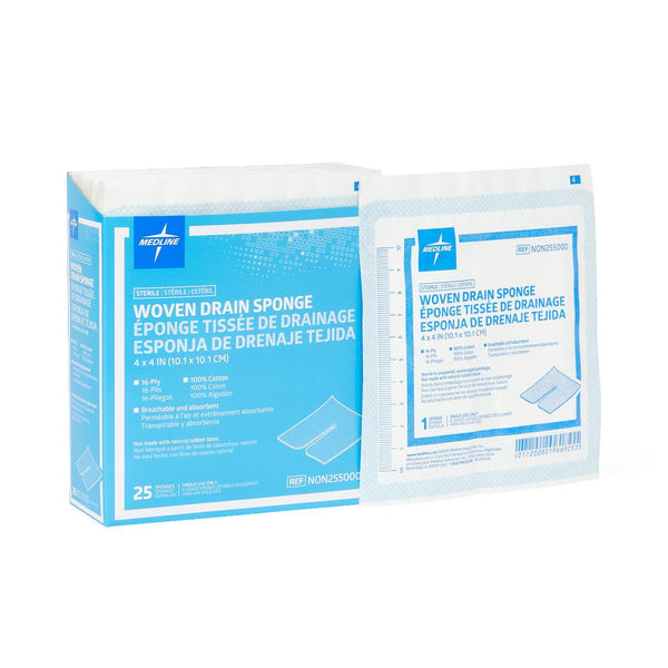 Sterile 16-Ply Trach Sponge Cotton Gauze, 4" x 4", 2/Pack, 300/CS  (NON255000) Case of 300