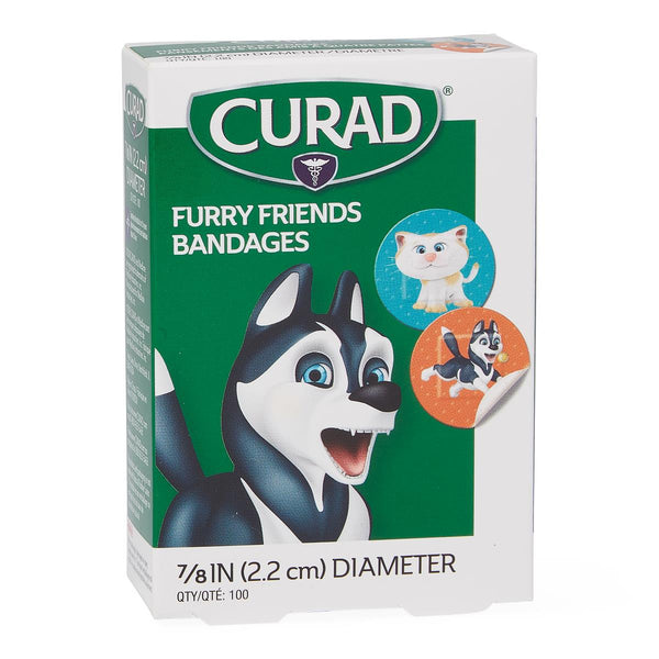 CURAD Furry Friends Plastic Adhesive Bandage,  7/8" dia. Spot, 1200/CS  (NON25503) Case of 1200