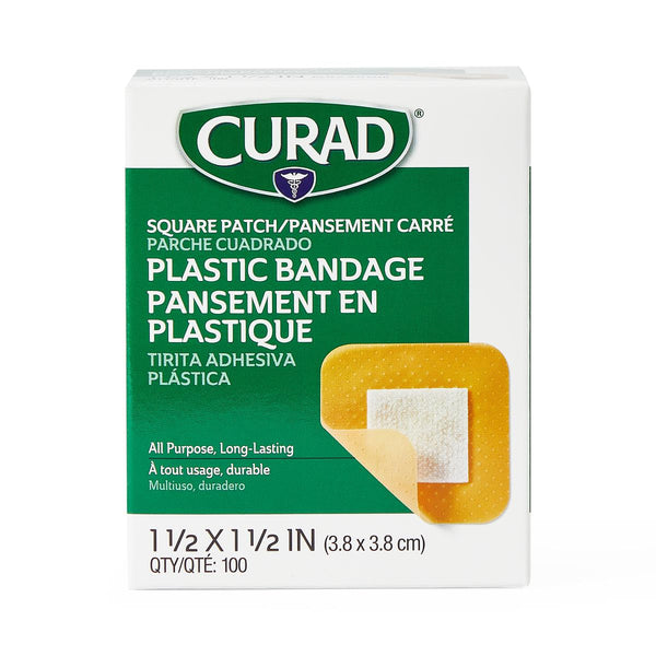 CURAD Plastic Adhesive Patch, 1.5" x 1.5", 100 Bandages/Box, 100/BX  (NON25515Z) Box of 100