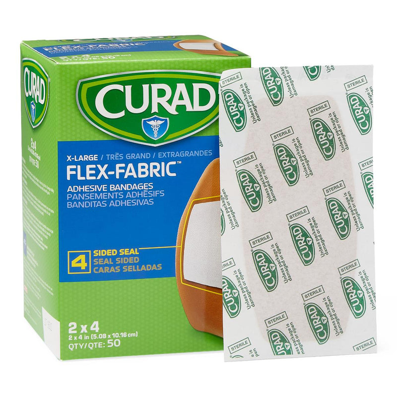 CURAD Flex-Fabric Adhesive Bandages, Extra Large 2" x 4" Strips, 50/Bx, 600/CS  (NON25524) Case of 600