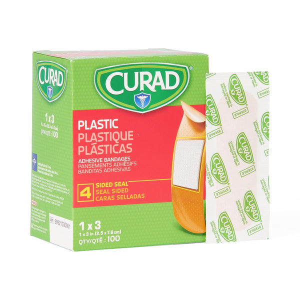 CURAD Plastic Adhesive Bandage, 1" x 3", 100 Bandages/Box, 1200/CS  (NON25600) Case of 1200