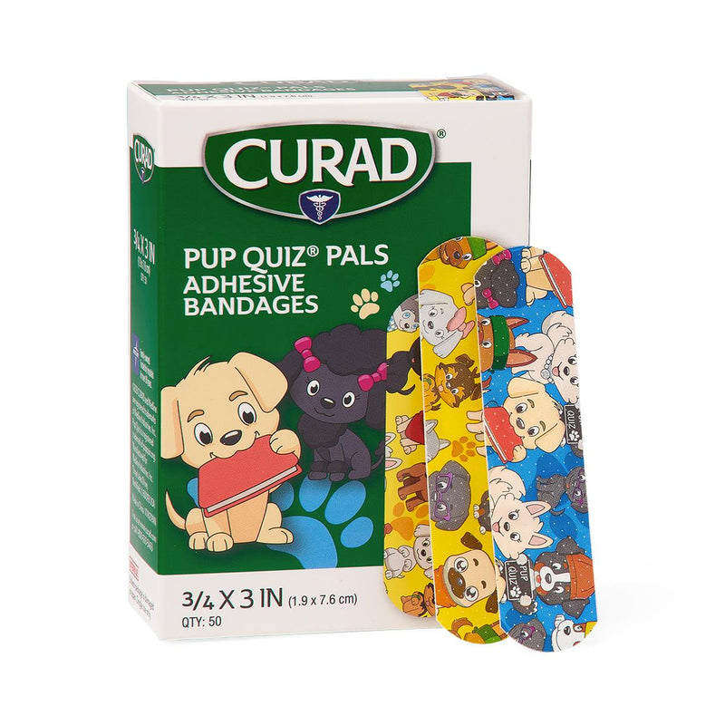 CURAD Pup Quiz Adhesive Bandages, 3/4" x 3" Strips, 1200/CS  (NON256130) Case of 1200