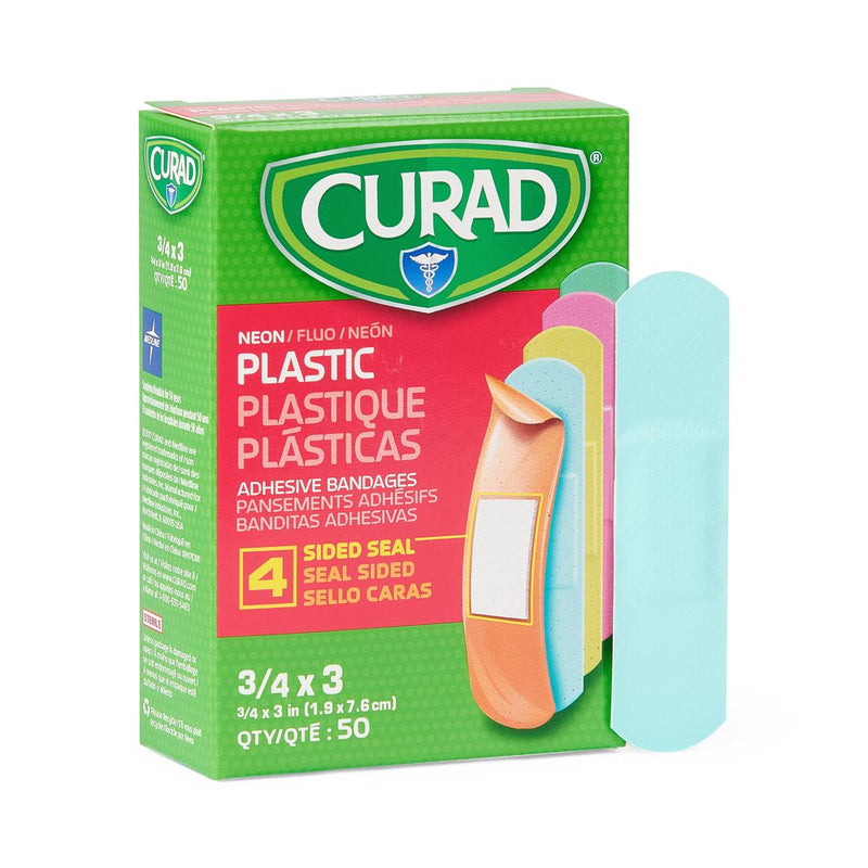 CURAD Neon Plastic Adhesive Bandages, 3/4" x 3", 50/BX  (NON256131Z) Box of 50