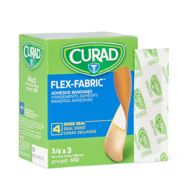 CURAD Flex-Fabric Adhesive Bandages, 3/4" x 3" Strips, 100/Bx, 1200/CS  (NON25650) Case of 1200