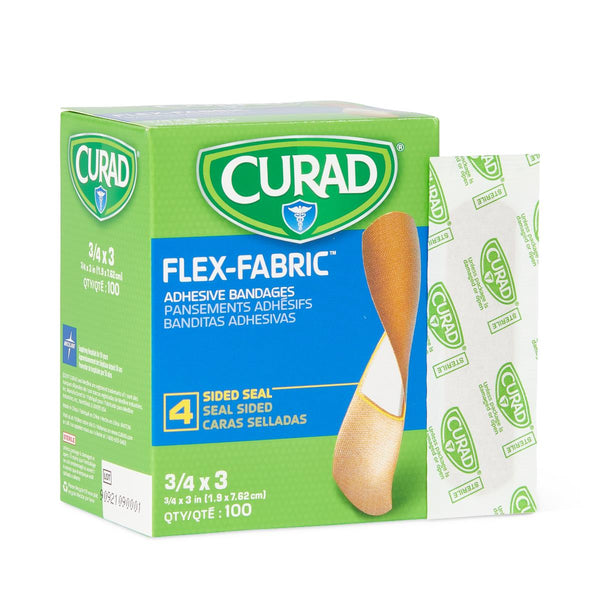 CURAD Flex-Fabric Adhesive Bandages, 3/4" x 3" Strips, 100/Bx, 100/BX  (NON25650Z) Box of 100