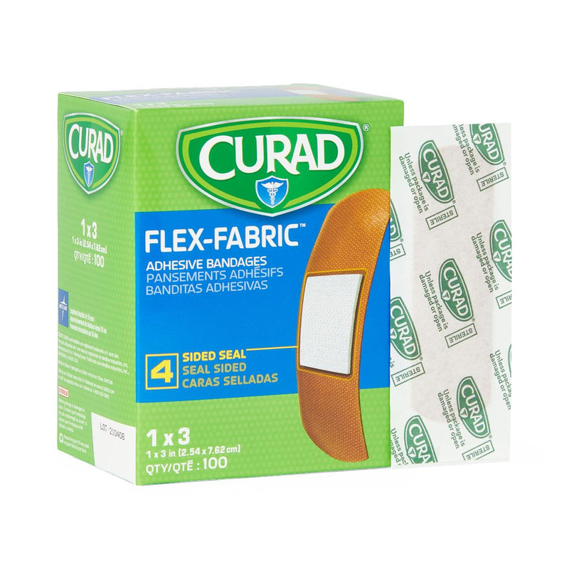 CURAD Flex-Fabric Adhesive Bandages, 1" x 3" Strips, 100/Bx, 1200/CS  (NON25660) Case of 1200