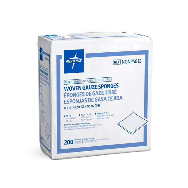 Woven Nonsterile Gauze Sponges, 12 Ply, 8" x 4", 2000/CS  (NON25812) Case of 2000