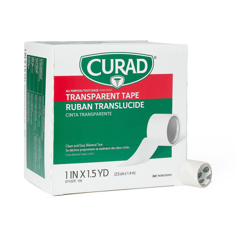 CURAD Transparent Plastic Medical Adhesive Tape, 1" x 1.5 yd., 100/BX  (NON270201SZ) Box of 100