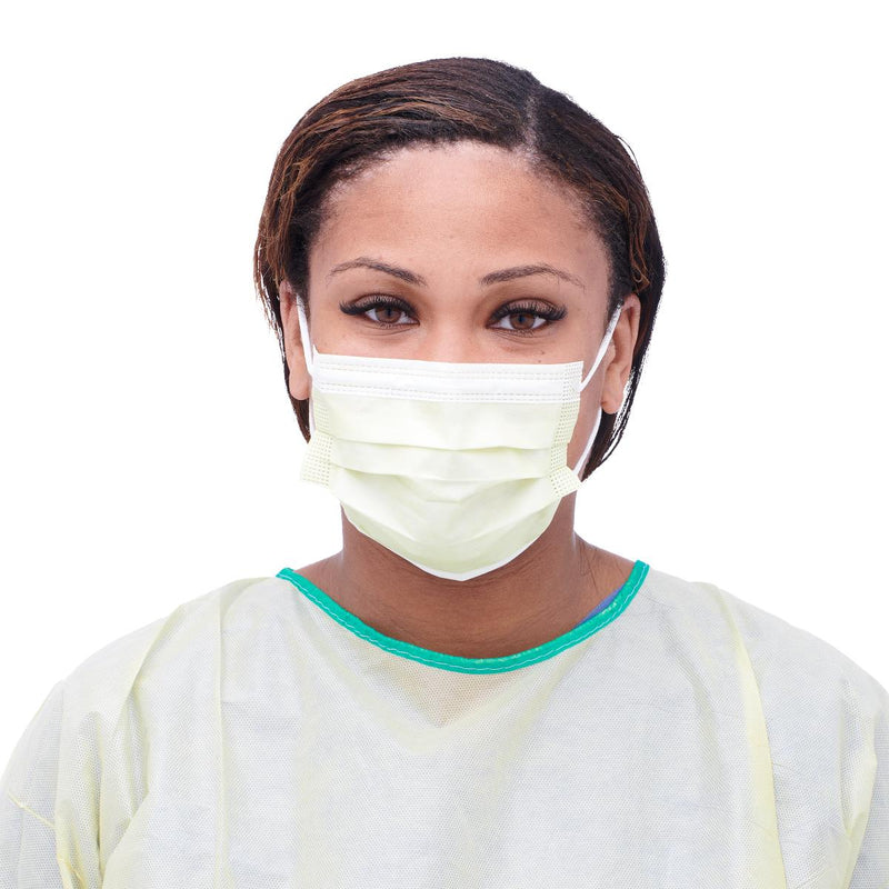 ASTM Level 1 Isolation Face Mask with Ear Loops, Yellow, 300/CS (NON27122) Case of 300