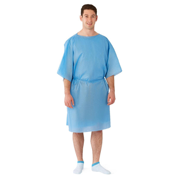 Short Sleeve Front Back Opening with Tie Multilayer Patient Gown, Blue, Size Extra Large, 50/CS  (NON27146SLXL) Case of 50