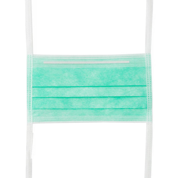 ASTM Level 1 Surgical Face Mask with Ties, Anti-Fog Adhesive Tape, Green, 300/CS (NON27371A) Case of 300